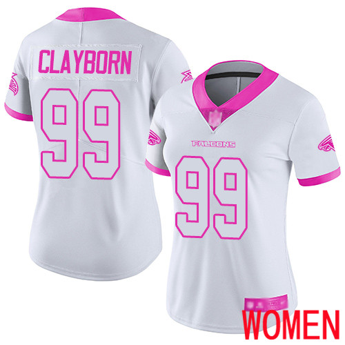 Atlanta Falcons Limited White Pink Women Adrian Clayborn Jersey NFL Football #99 Rush Fashion->atlanta falcons->NFL Jersey